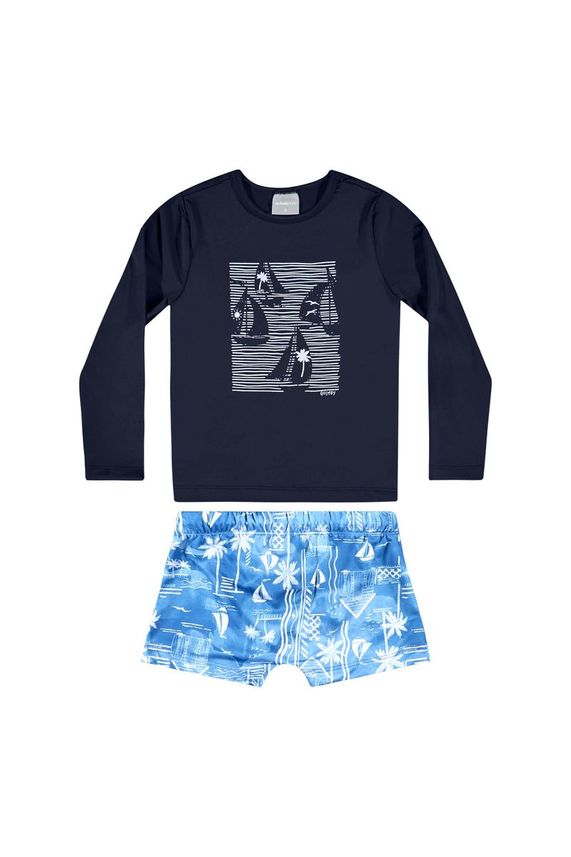 Conjunto-Infantil-com-Camiseta-e-Sunga-com-FPS--50-para-Menino-Azul-Marinho