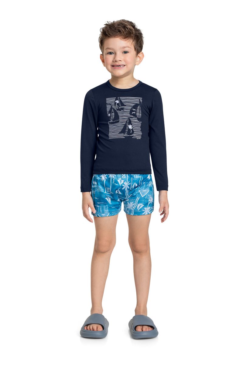 Conjunto-Infantil-com-Camiseta-e-Sunga-com-FPS--50-para-Menino-Azul-Marinho