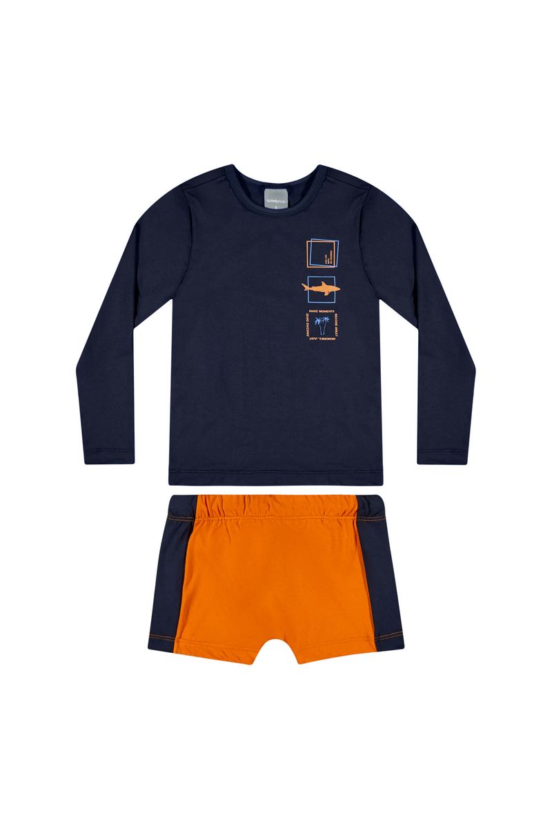 Conjunto-Infantil-com-Camiseta-e-Sunga-com-FPS--50-para-Menino-Azul-Marinho