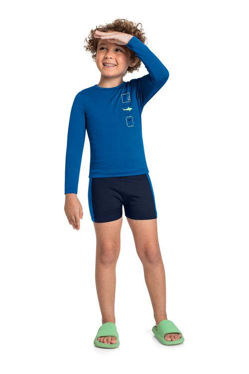 Conjunto Infantil com Camiseta e Sunga com FPS +50 para Menino (Azul Claro) Quimby