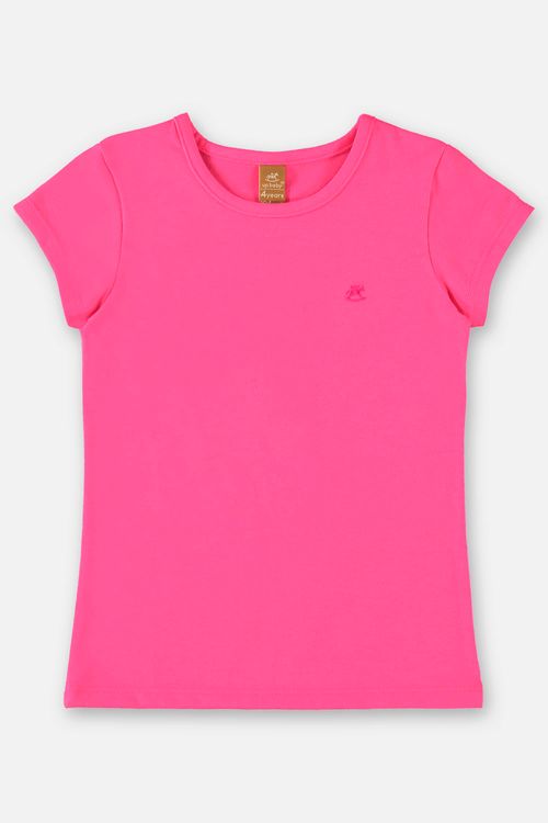 Blusa Infantil Manga Curta Básica em Cotton (Rosa Pink Neon) Up Baby