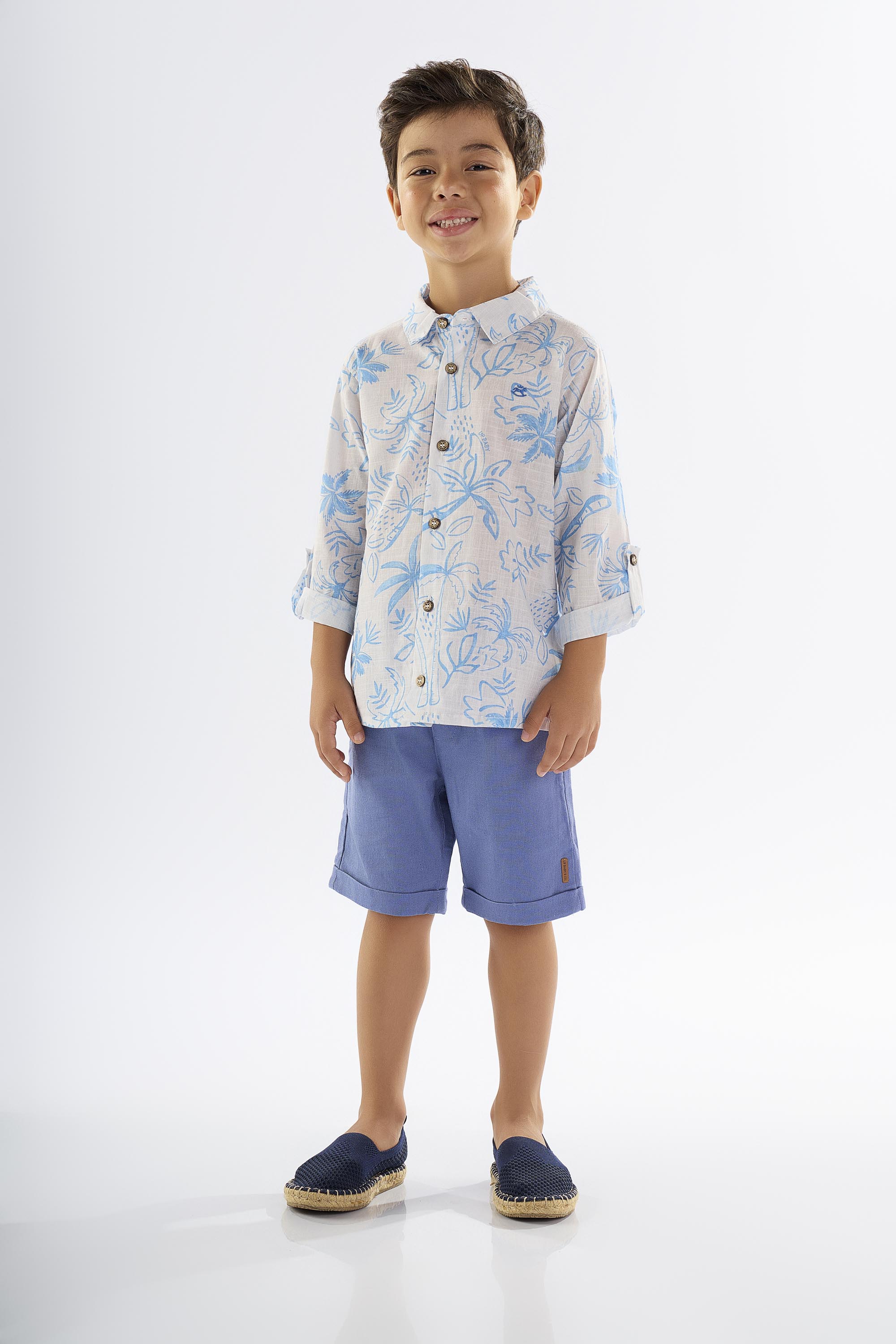 Conjunto Infantil para Menino com Camisa e Bermuda (Off White) Up Baby
