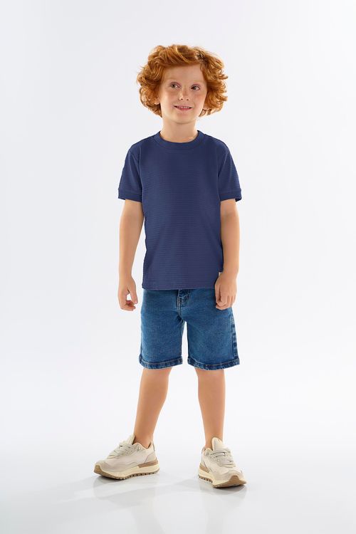 Camiseta Infantil de Mangas Curtas em Malha Relevo (Azul) Up Baby