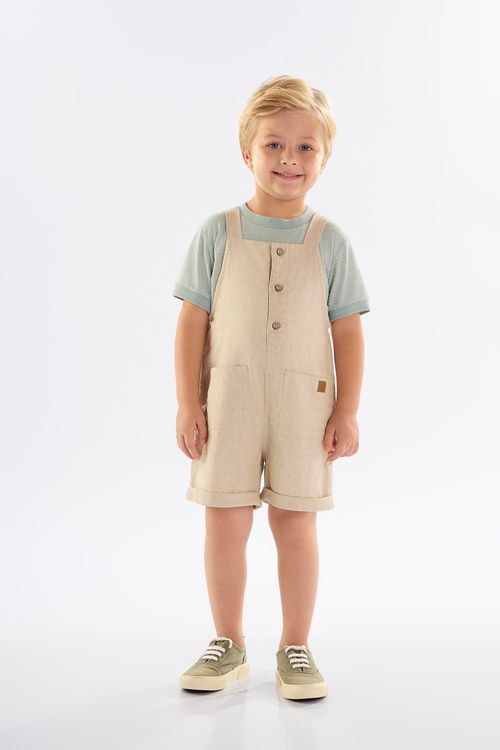 Jardineira Infantil para Menino em Linho com Elastano (Bege) Up Baby