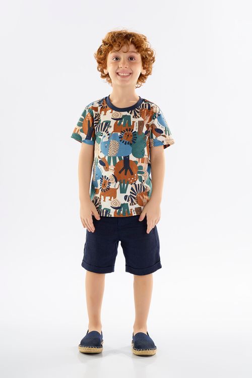 Camiseta Infantil em Meia Malha para Meninos (Bege) Up Baby