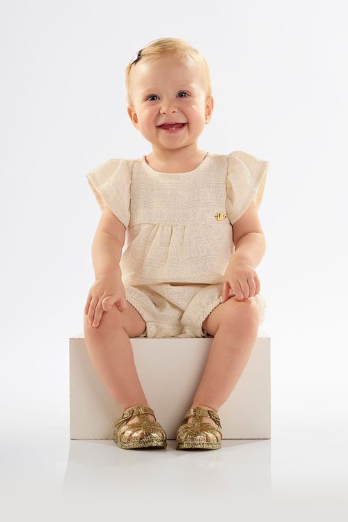 Macaquinho Banho de Sol para Bebê Menina (Off White) Up Baby