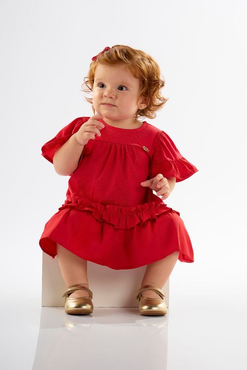 Vestido para Bebê em Meia Malha e Tricoline (Vermelho) Up Baby