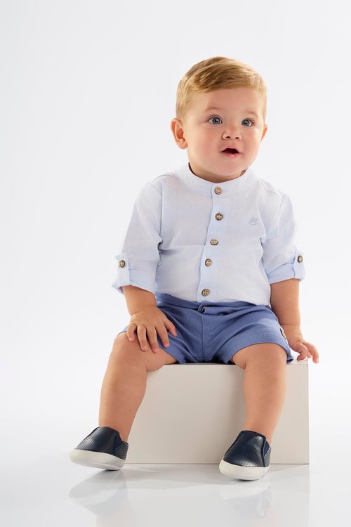 Body Camisa para Bebê Menino em Tecido Chambray (Azul) Up Baby