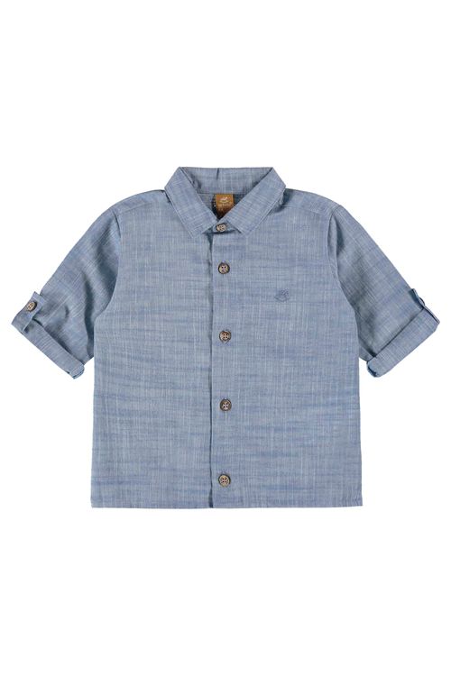 Camisa para Bebê Menino em Tecido Voil (Azul) Up Baby