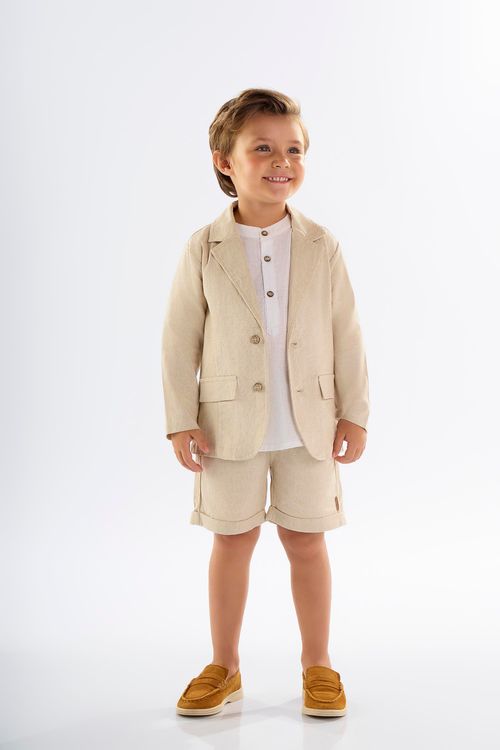 Bermuda Infantil para Menino em Linho com Elastano (Bege) Up Baby