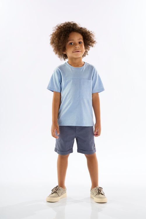 Camiseta Infantil para Menino em Meia Malha Linho (Azul) Up Baby