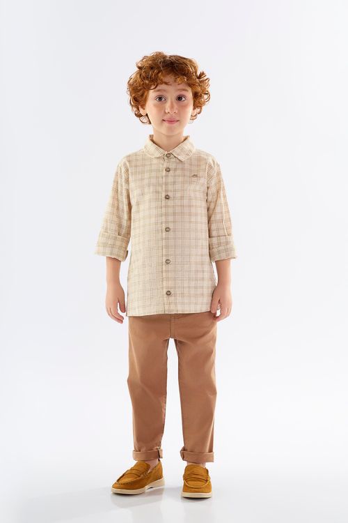 Camisa Infantil para Menino em Linho e Algodão (Bege) Up Baby