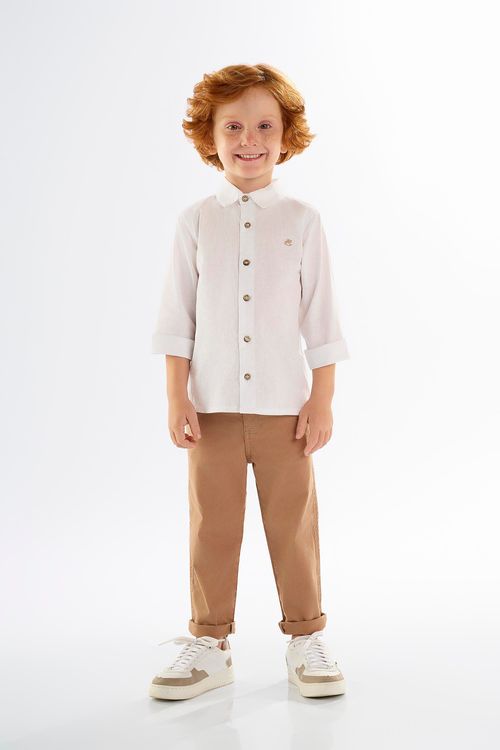 Camisa Infantil para Menino em Algodão e Linho (Branco) Up Baby
