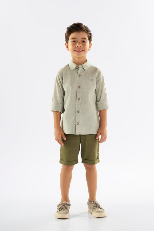 Camisa Infantil para Menino em Algodão e Linho (Verde) Up Baby
