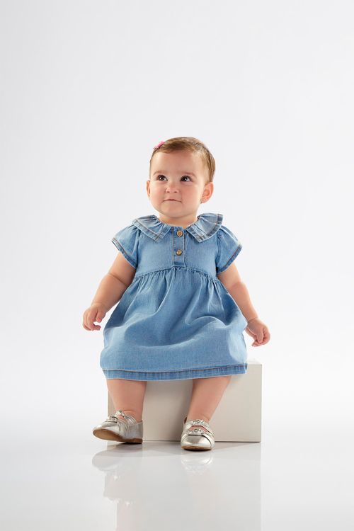 Vestido para Bebê em Jeans com Elastano (Azul) Up Baby