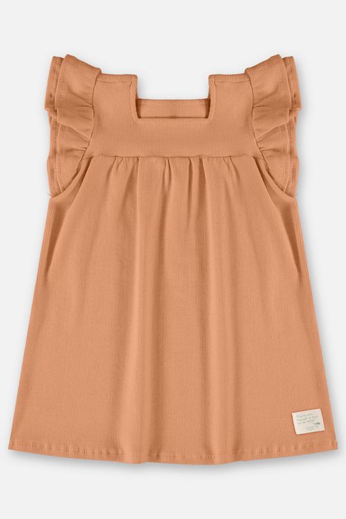 Vestido Infantil Nature em Ribana Canelada (Marrom) Up Baby