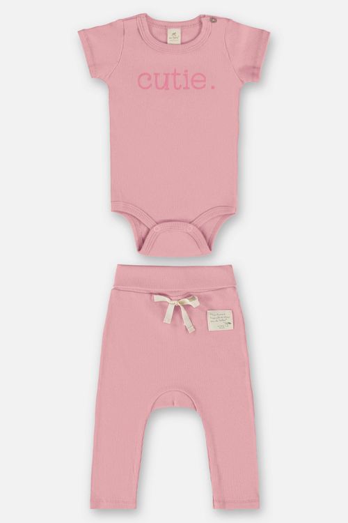 Conjunto Unissex para Bebê com Body e Calça Nature (Rosa) Up Baby