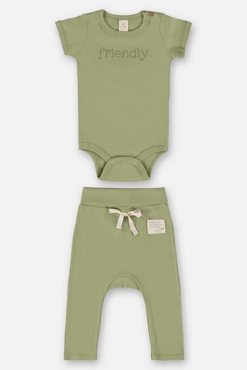 Conjunto Unissex para Bebê com Body e Calça Nature (Verde) Up Baby