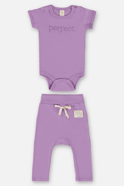 Conjunto Unissex para Bebê com Body e Calça Nature (Lilás) Up Baby