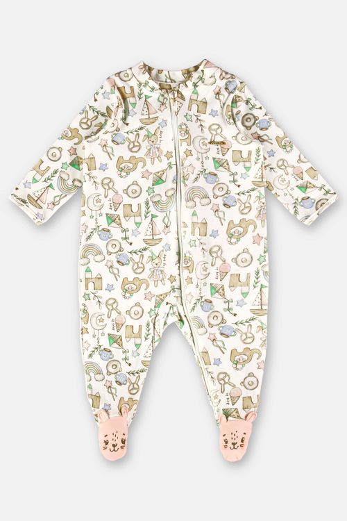 Macacão para Bebê Menina em Suedine Comfy (Off White) Up Baby
