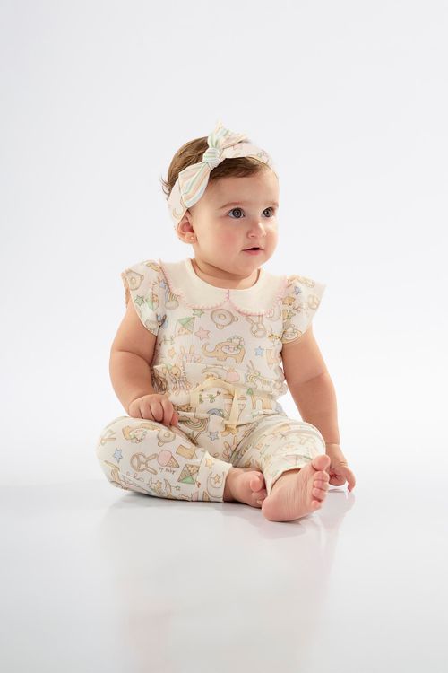 Calça para Bebê Menina em Suedine Comfy (Off White) Up Baby