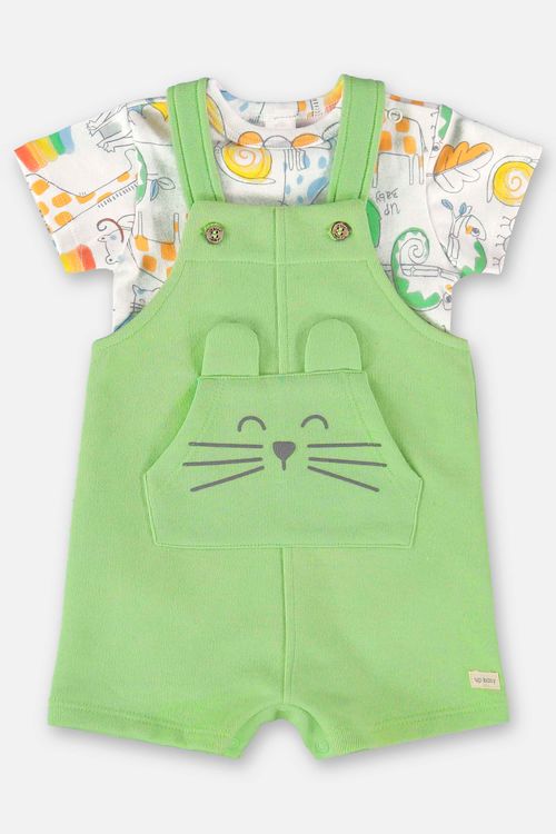 Conjunto Comfy Unissex para Bebê Jardineira e Body (Verde) Up Baby