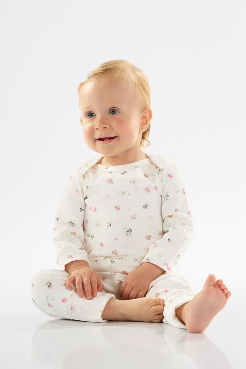 Body Manga Longa para Bebê Menina em Suedine (Off White) Up Baby