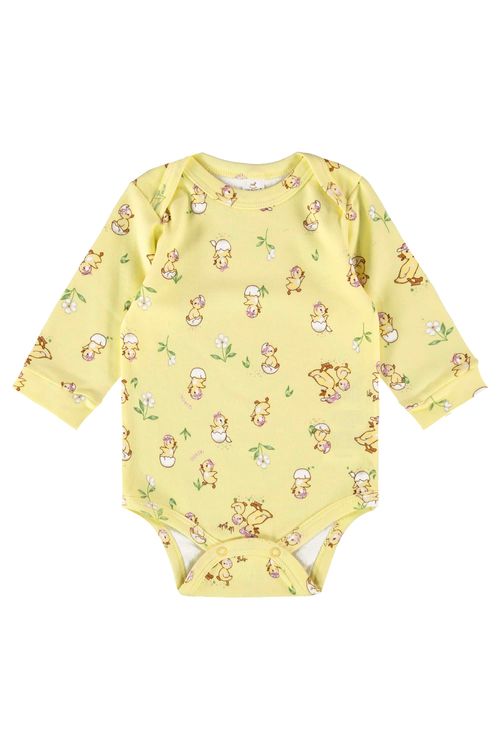 Body Manga Longa para Bebê Menina em Suedine (Amarelo) Up Baby