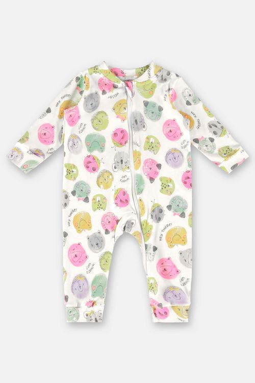 Macacão para Bebê Menina em Suedine Essentials (Off White) Up Baby
