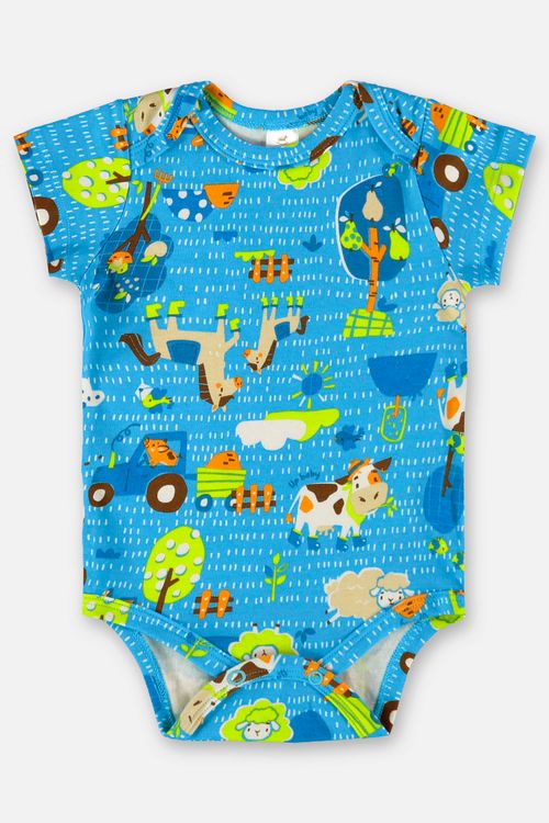 Body para Bebê Menino em Suedine Fazendinha (Azul) Up Baby