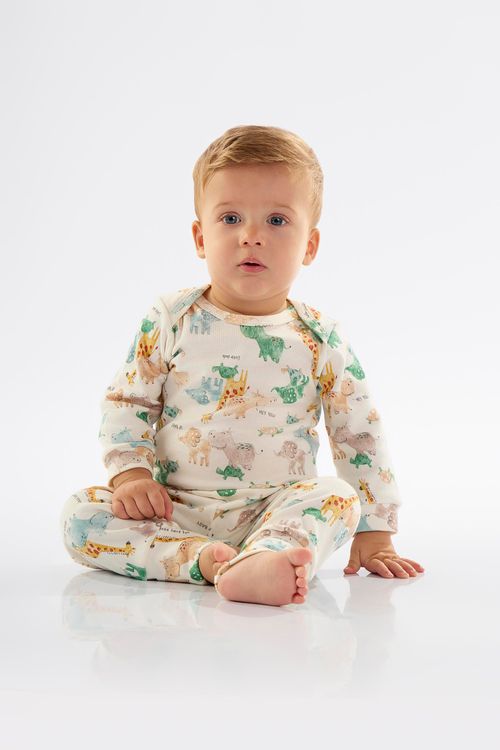 Body Manga Longa para Bebê Menino em Suedine (Bege) Up Baby