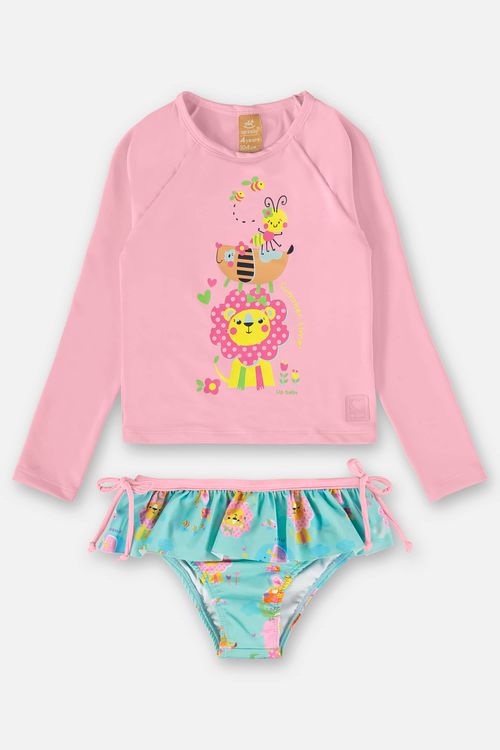 Biquíni Infantil de Bichinhos em Malha FPS+50 com Forro (Rosa) Up Baby