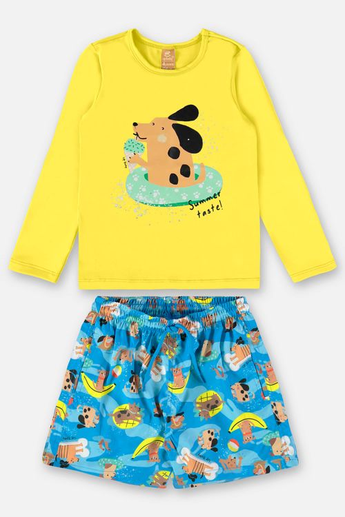 Conjunto Infantil de Camiseta FPS+50 e Short (Amarelo) Up Baby