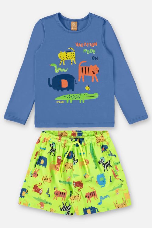 Conjunto Infantil de Camiseta FPS+50 e Short (Azul) Up Baby