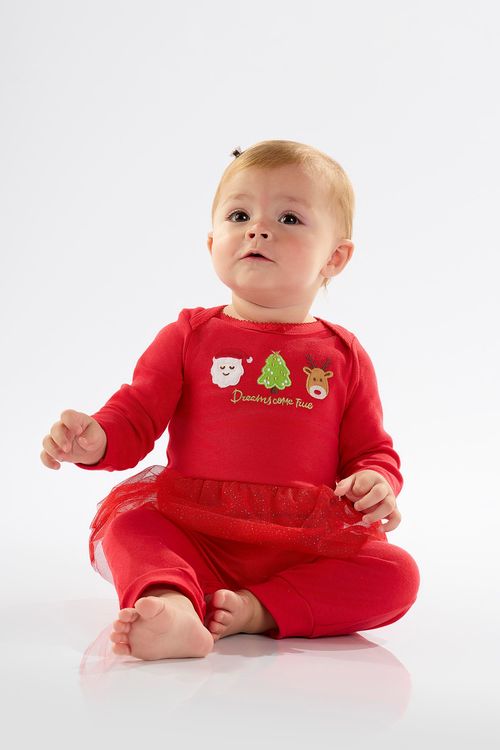 Macacão para Bebê Menina em Suedine com Saia (Vermelho) Up Baby