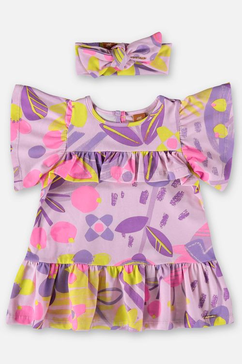 Vestido e Faixa de Cabelo para Bebê em Cotton (Roxo) Up Baby