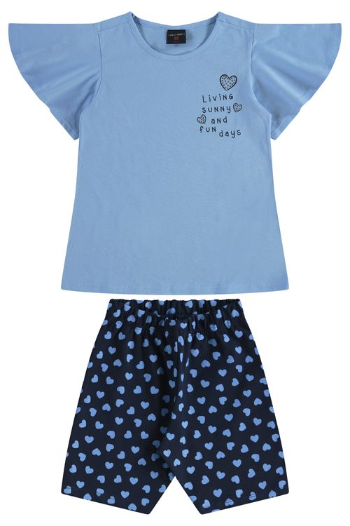 Conjunto Infantil para Menina com Blusa e Ciclista (Azul) Guloseima