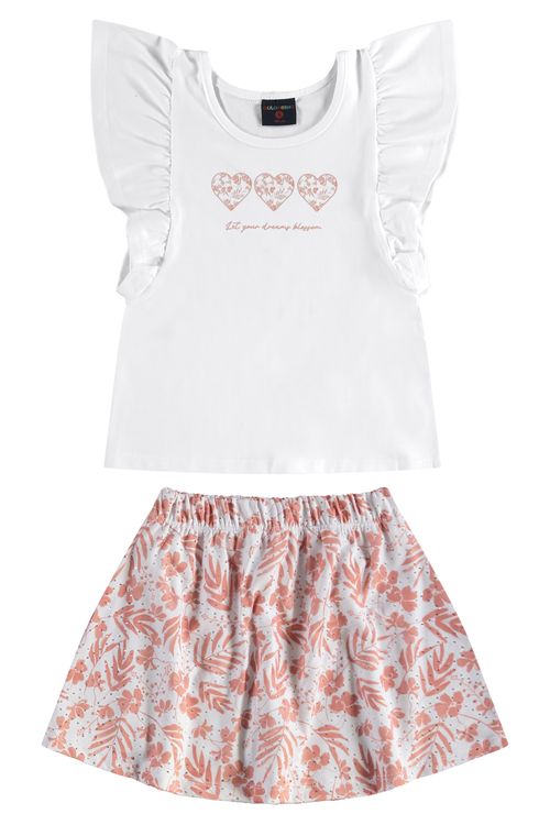 Conjunto Infantil com Blusa e Short-Saia (Branco) Guloseima