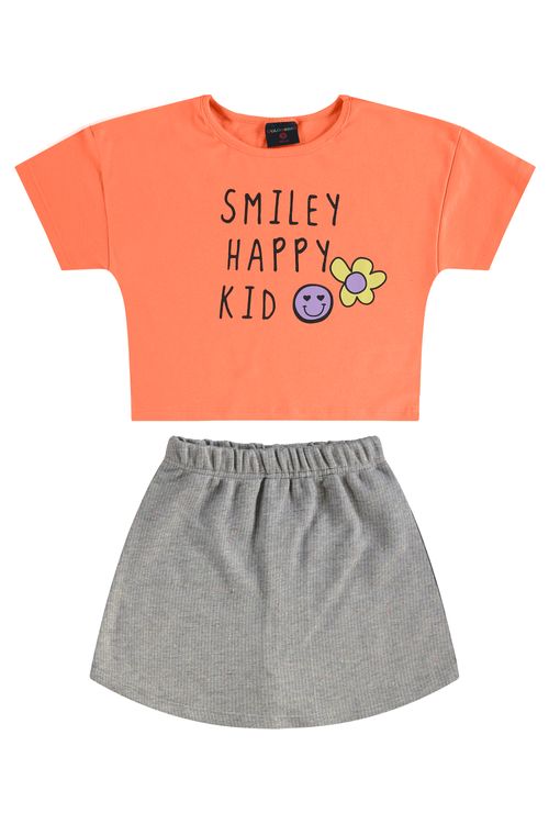 Conjunto Infantil com Blusa e Short-Saia (Laranja) Guloseima