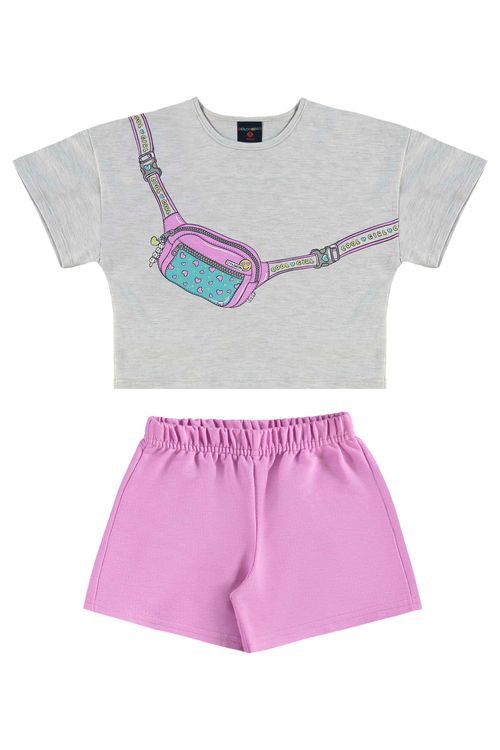 Conjunto Infantil para Menina com Blusa e Shorts (Cinza) Guloseima