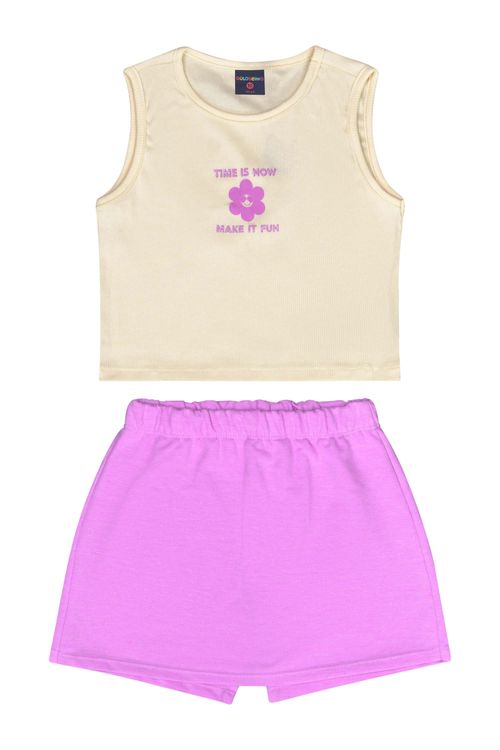 Conjunto Infantil para Meninas com Regata e Short-Saia (Off White) Guloseima