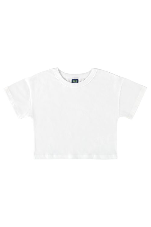 Camiseta Básica Infantil em Meia Malha para Menina (Branco) Bee Loop