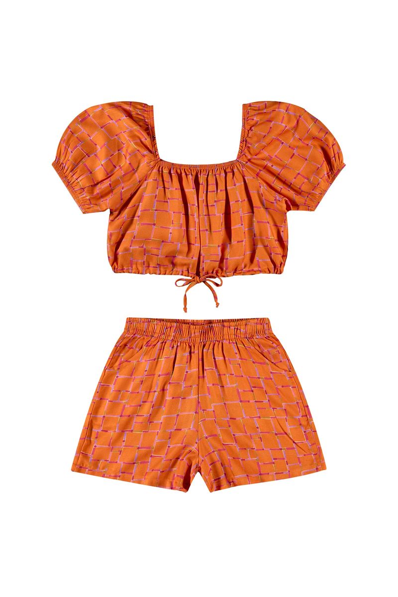 Conjunto-com-Blusa-Cropped-e-Short-Juvenil--Laranja--Gloss