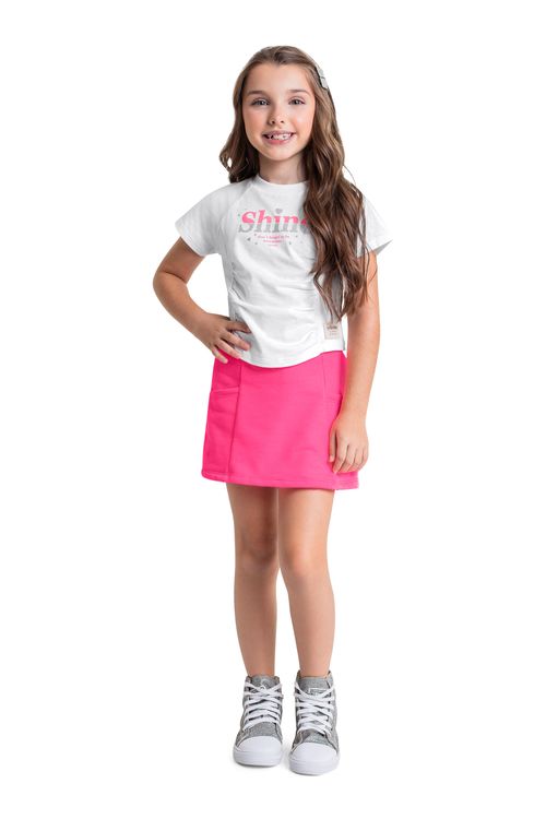 Conjunto com Cropped de Glitter e Short-Saia Infantil para Menina (Branco) Quimby