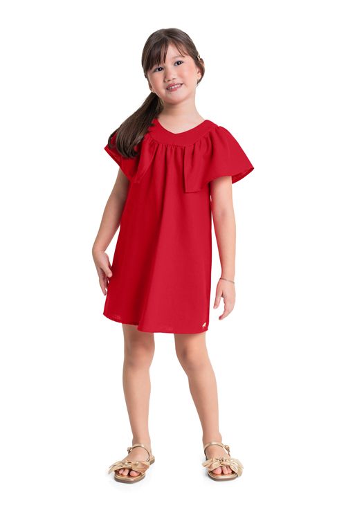 Vestido Infantil em Tecido para Menina (Vermelho) Quimby
