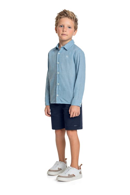 Camisa Manga Longa para Menino (Azul) Quimby
