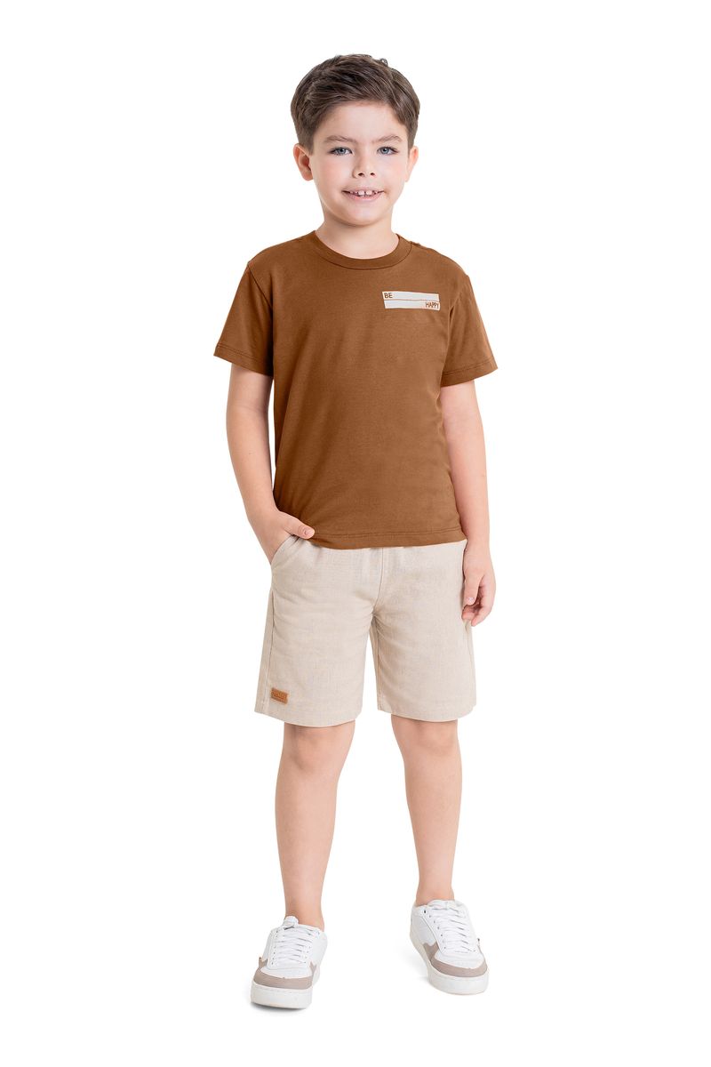 Conjunto-Infantil-com-Camiseta-e-Bermuda-para-Menino--Marrom--Quimby