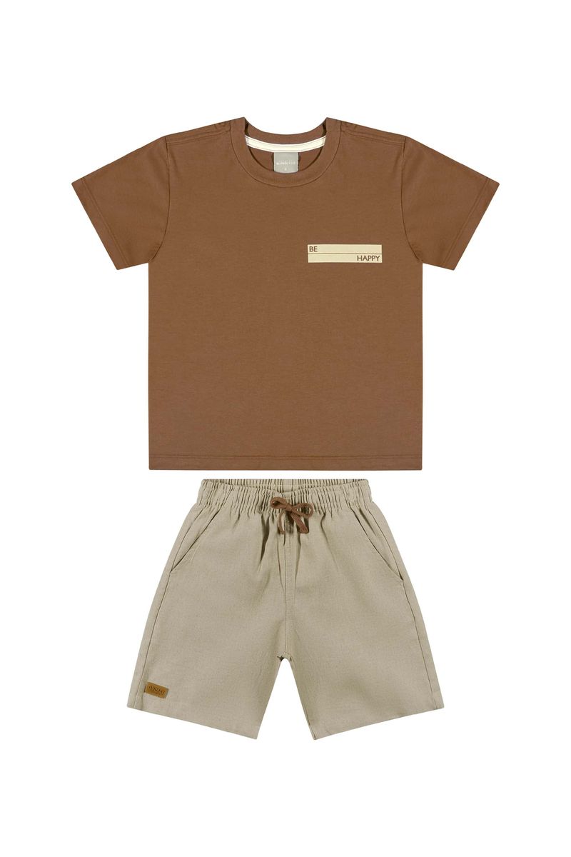 Conjunto-Infantil-com-Camiseta-e-Bermuda-para-Menino--Marrom--Quimby