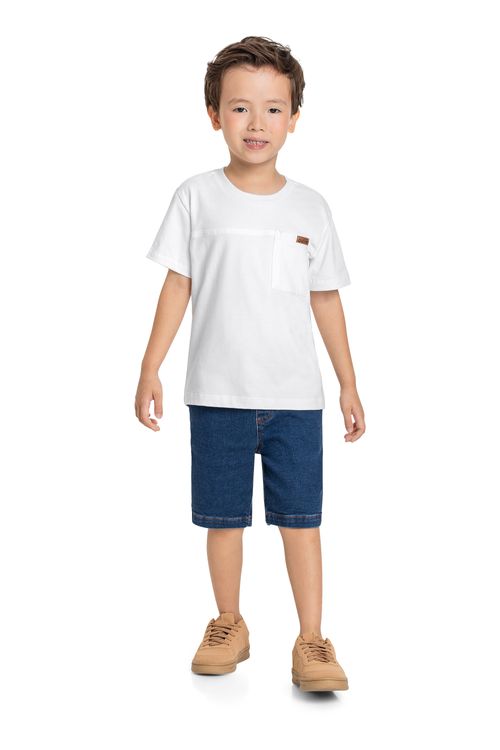 Conjunto Infantil com Camiseta e Bermuda Jeans para Menino (Branco) Quimby