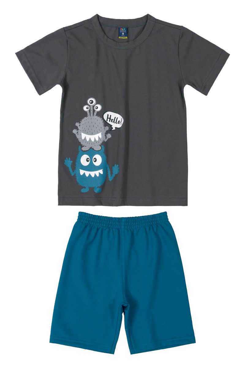 Conjunto-com-Camiseta-e-Bermuda-para-Meninos--Cinza--Plic-Ploc